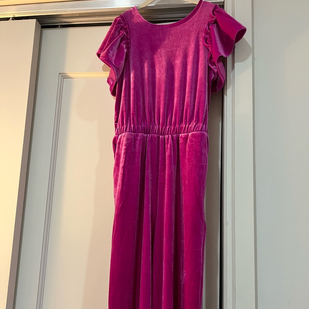 J. Crew Factory Kids' Fuschia Velvet Romper - Picture 2 of 3
